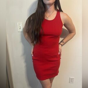 ENZA COSTA Tomato Red Bodycon Racerback Vibrant Mini Dress Size Med